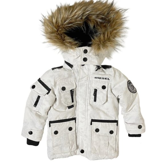 DieselHooded Winter Coat with Faux-Fur Trim